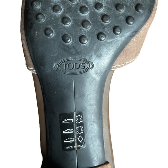 Tods Leather Kitten Heel Slide Sandals Taupe 8.5 - Picture 8 of 13